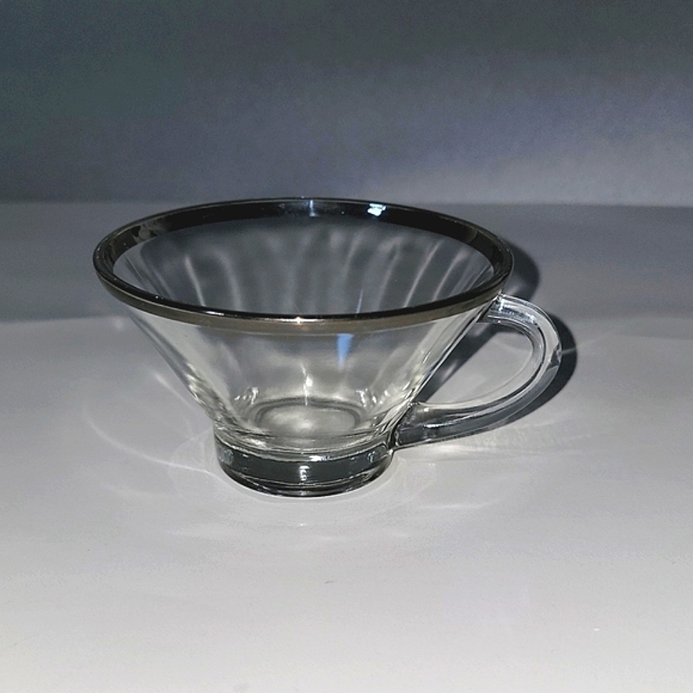 Vintage thin silver rim punch bowl glasses cups with handles